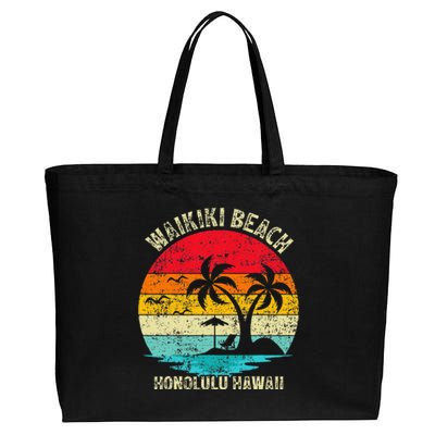 Family Vacation Vintage Retro Honolulu Hawaii Waikiki Beach Cotton Canvas Jumbo Tote