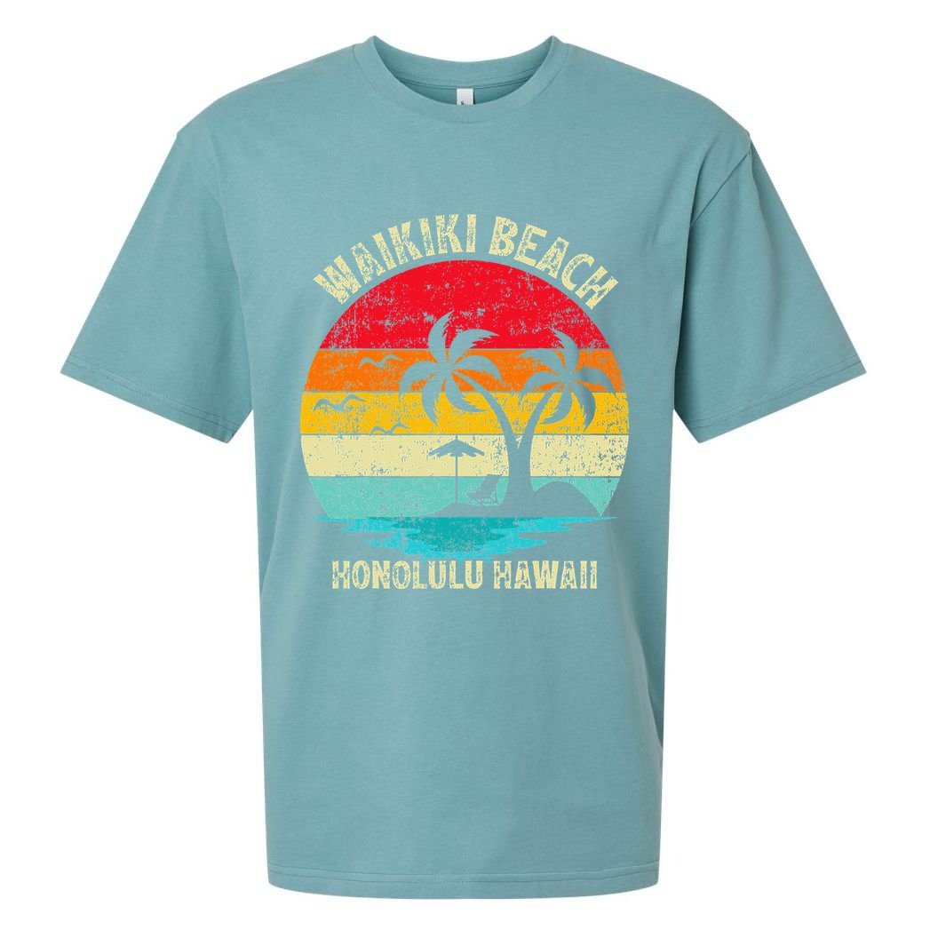 Family Vacation Vintage Retro Honolulu Hawaii Waikiki Beach Sueded Cloud Jersey T-Shirt