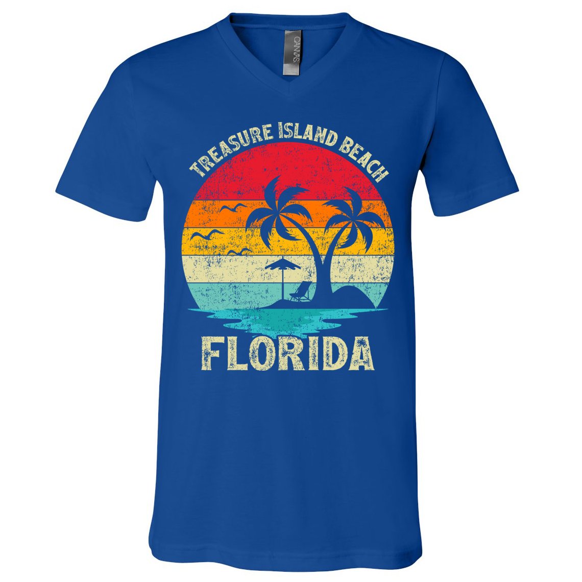 Family Vacation Vintage Retro Florida Treasure Island Beach Cute Gift V-Neck T-Shirt