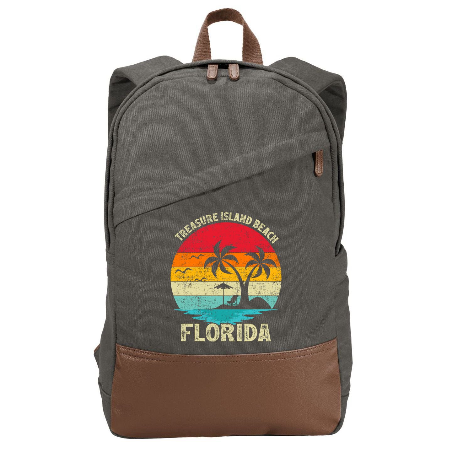 Family Vacation Vintage Retro Florida Treasure Island Beach Cute Gift Cotton Canvas Backpack