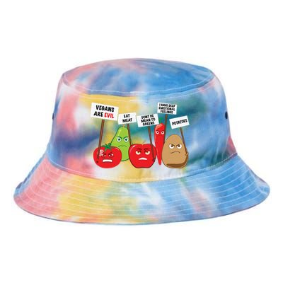 Funny Vegan Vegetables Fruits Protesting Against Vegans Tie Dye Newport Bucket Hat