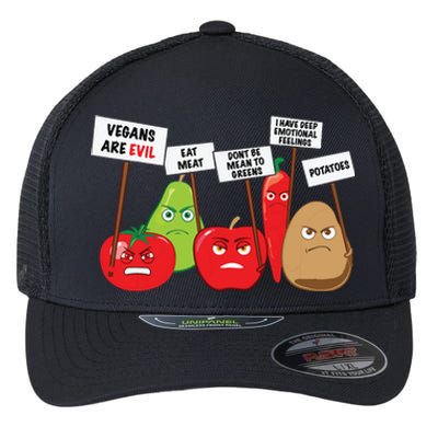 Funny Vegan Vegetables Fruits Protesting Against Vegans Flexfit Unipanel Trucker Cap