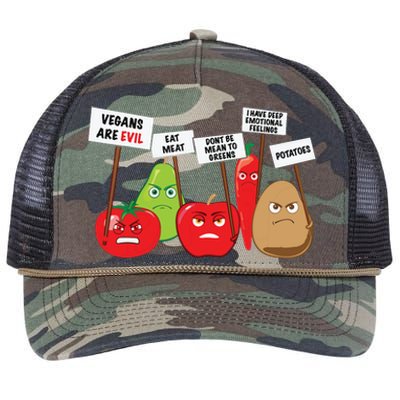 Funny Vegan Vegetables Fruits Protesting Against Vegans Retro Rope Trucker Hat Cap