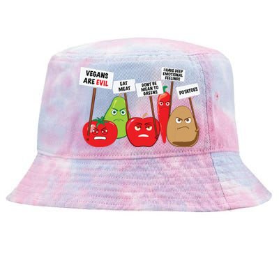 Funny Vegan Vegetables Fruits Protesting Against Vegans Tie-Dyed Bucket Hat