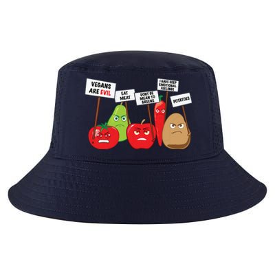 Funny Vegan Vegetables Fruits Protesting Against Vegans Cool Comfort Performance Bucket Hat