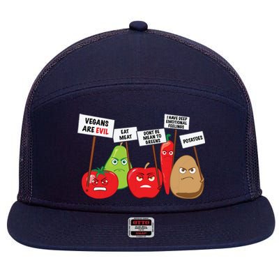 Funny Vegan Vegetables Fruits Protesting Against Vegans 7 Panel Mesh Trucker Snapback Hat