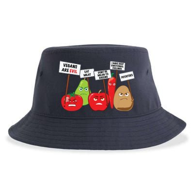 Funny Vegan Vegetables Fruits Protesting Against Vegans Sustainable Bucket Hat