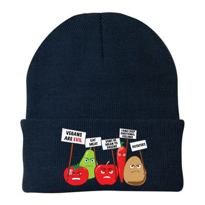 Funny Vegan Vegetables Fruits Protesting Against Vegans Knit Cap Winter Beanie