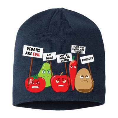 Funny Vegan Vegetables Fruits Protesting Against Vegans Sustainable Beanie