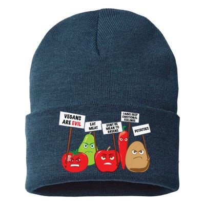 Funny Vegan Vegetables Fruits Protesting Against Vegans Sustainable Knit Beanie