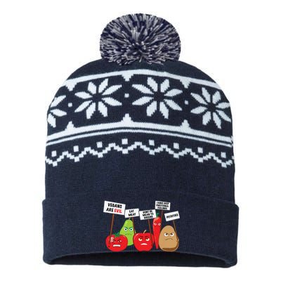 Funny Vegan Vegetables Fruits Protesting Against Vegans USA-Made Snowflake Beanie