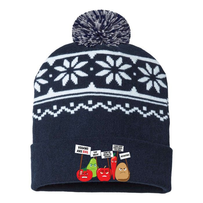 Funny Vegan Vegetables Fruits Protesting Against Vegans USA-Made Snowflake Beanie