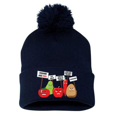 Funny Vegan Vegetables Fruits Protesting Against Vegans Pom Pom 12in Knit Beanie