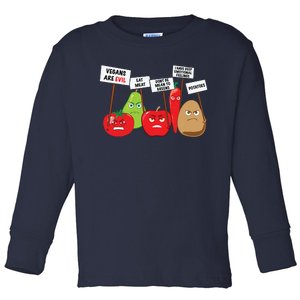 Funny Vegan Vegetables Fruits Protesting Against Vegans Toddler Long Sleeve Shirt