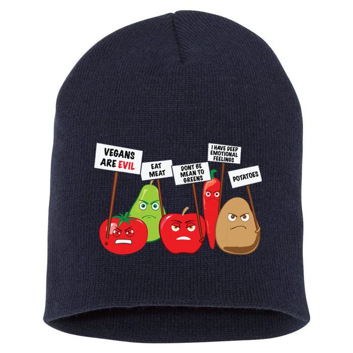 Funny Vegan Vegetables Fruits Protesting Against Vegans Short Acrylic Beanie