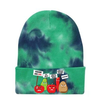 Funny Vegan Vegetables Fruits Protesting Against Vegans Tie Dye 12in Knit Beanie