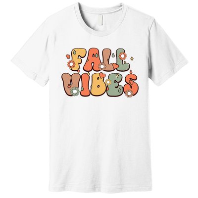 Fall Vibes Vintage Groovy Fall Season Retro Leopard Autumn Premium T-Shirt