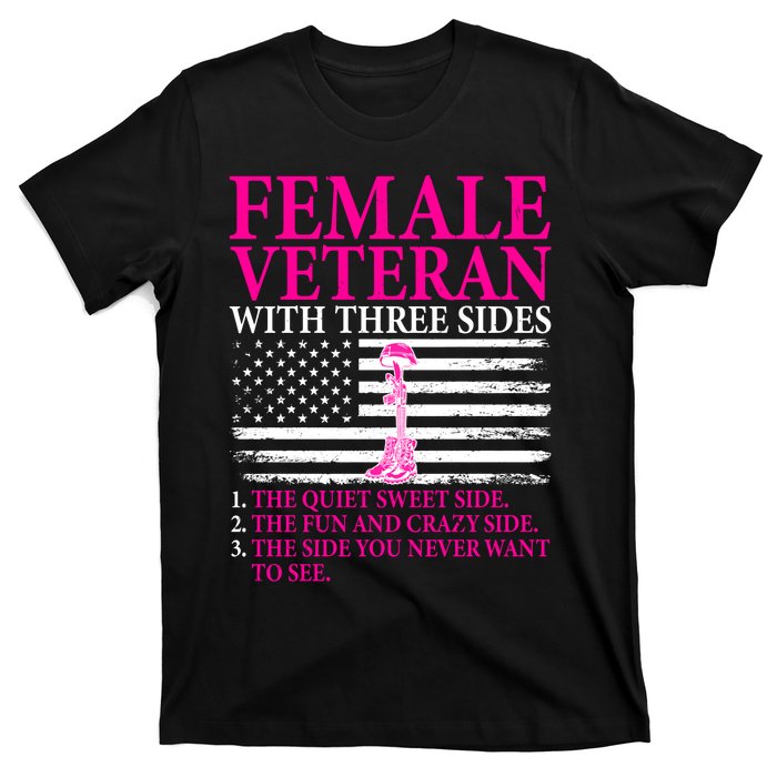 Female Veteran With Three Sides Women Veteran Mother Grandma T-Shirt