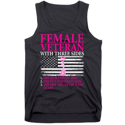 Female Veteran With Three Sides Women Veteran Mother Grandma Tank Top