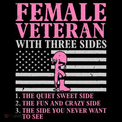 Female Veteran With Three Sides Women Veteran Mother Grandma T-Shirt