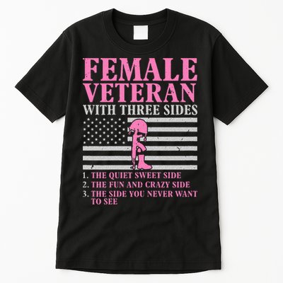 Female Veteran With Three Sides Women Veteran Mother Grandma Tall T-Shirt