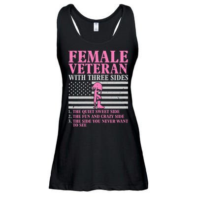 Female Veteran With Three Sides Women Veteran Mother Grandma Ladies Essential Flowy Tank