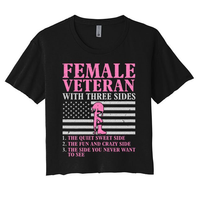 Female Veteran With Three Sides Women Veteran Mother Grandma Crop Top