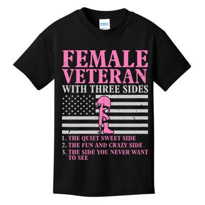 Female Veteran With Three Sides Women Veteran Mother Grandma Kids T-Shirt