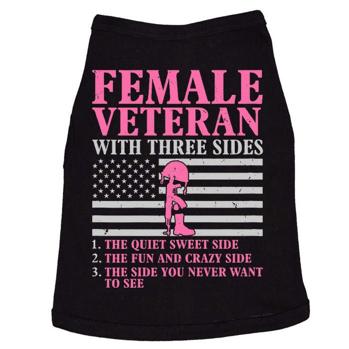 Female Veteran With Three Sides Women Veteran Mother Grandma Doggie Tank