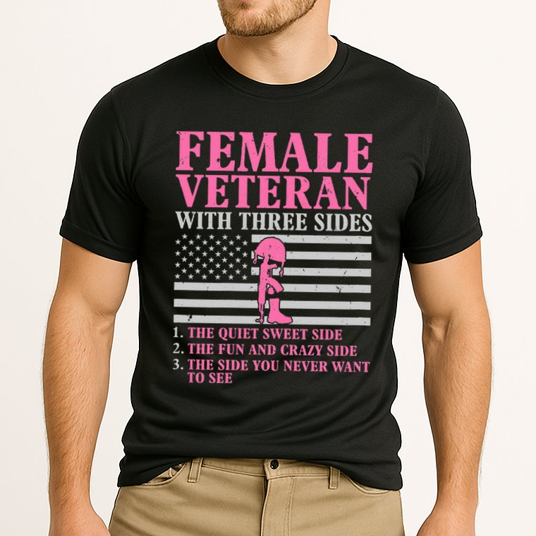 Female Veteran With Three Sides Women Veteran Mother Grandma Cooling Performance Crew T-Shirt