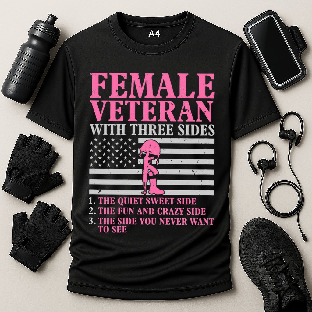 Female Veteran With Three Sides Women Veteran Mother Grandma Cooling Performance Crew T-Shirt