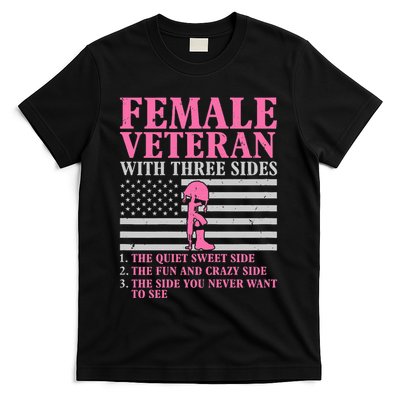Female Veteran With Three Sides Women Veteran Mother Grandma T-Shirt