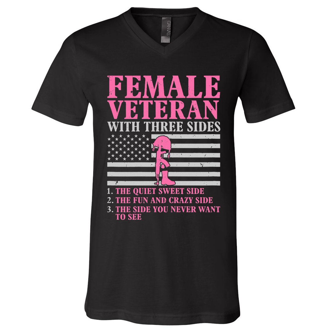 Female Veteran With Three Sides Women Veteran Mother Grandma V-Neck T-Shirt