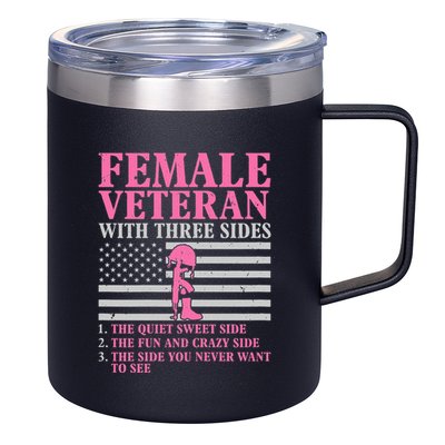 Female Veteran With Three Sides Women Veteran Mother Grandma 12oz Stainless Steel Coffee Mug