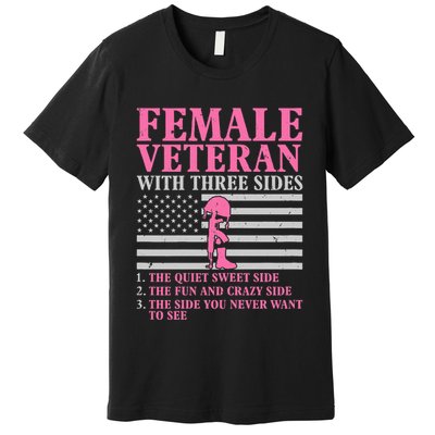 Female Veteran With Three Sides Women Veteran Mother Grandma Premium T-Shirt