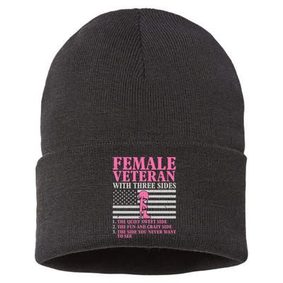 Female Veteran With Three Sides Women Veteran Mother Grandma Sustainable Knit Beanie