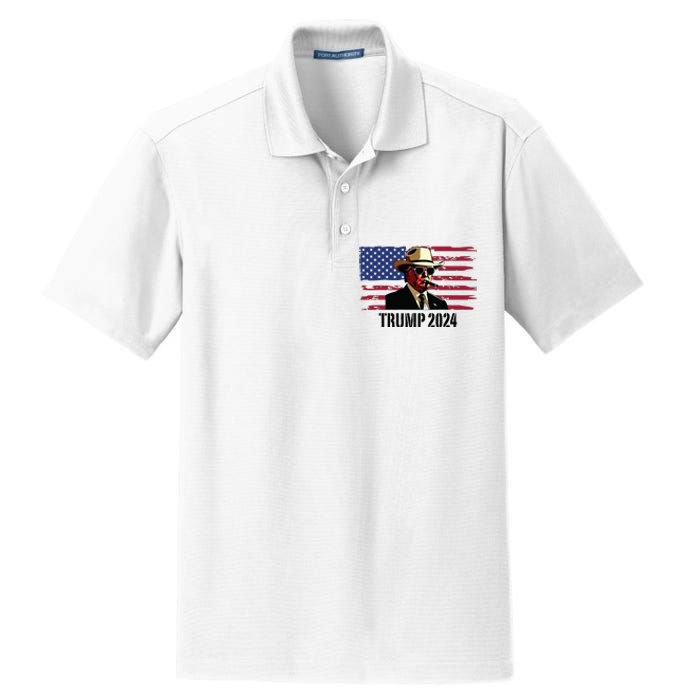 Funny Vintage Western Trump Cowboy Trump Daddy Dry Zone Grid Polo