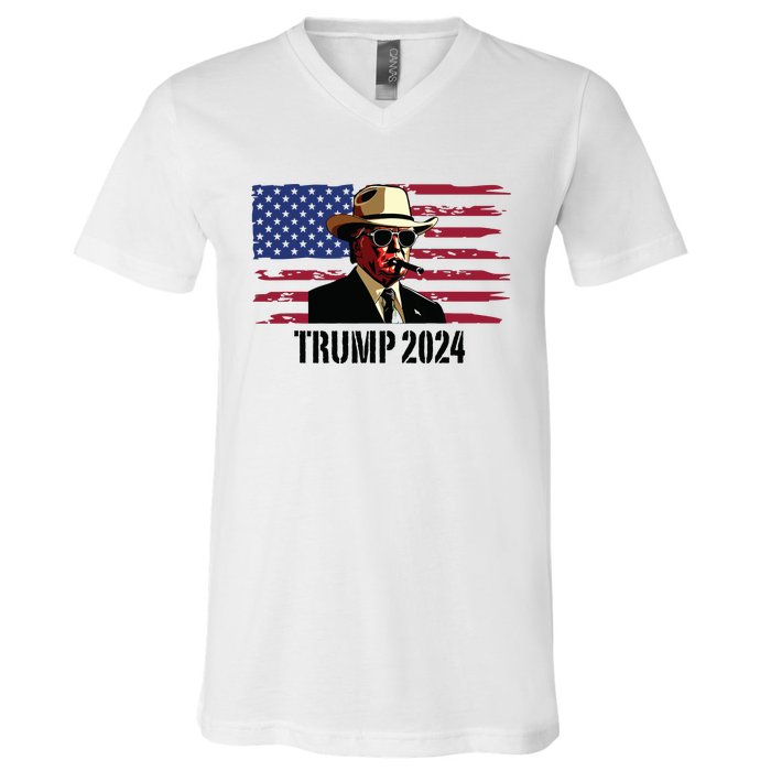 Funny Vintage Western Trump Cowboy Trump Daddy V-Neck T-Shirt