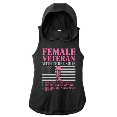 Female Veteran With Three Sides Women Veteran Mother Grandma Ladies PosiCharge Tri-Blend Wicking Draft Hoodie Tank