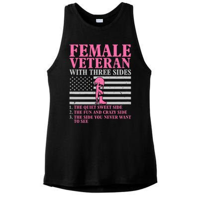 Female Veteran With Three Sides Women Veteran Mother Grandma Ladies PosiCharge Tri-Blend Wicking Tank