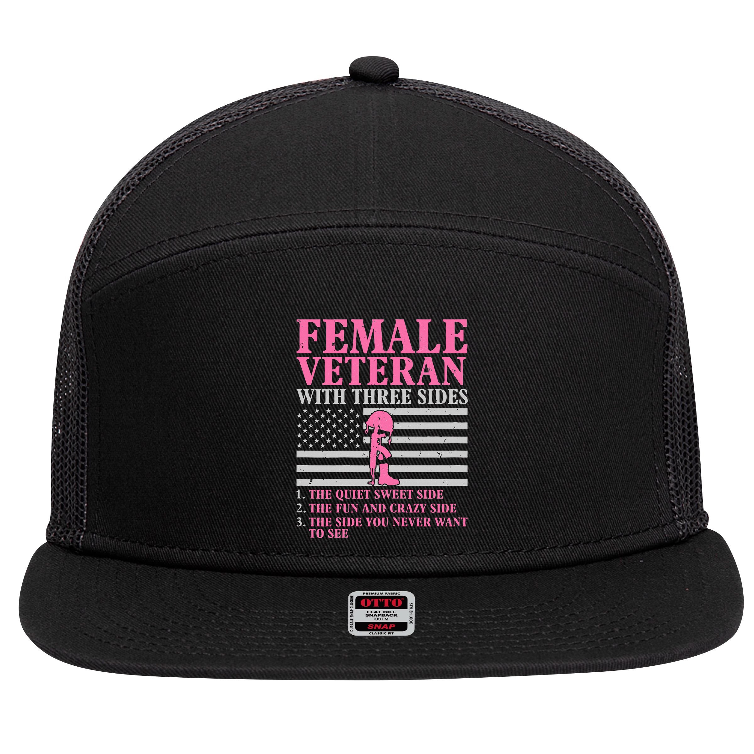 Female Veteran With Three Sides Women Veteran Mother Grandma 7 Panel Mesh Trucker Snapback Hat