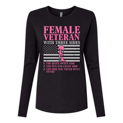 Female Veteran With Three Sides Women Veteran Mother Grandma Womens Cotton Relaxed Long Sleeve T-Shirt