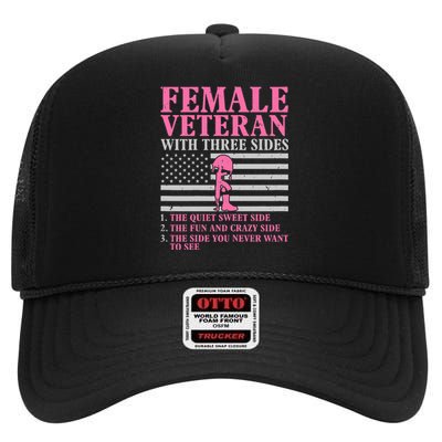 Female Veteran With Three Sides Women Veteran Mother Grandma High Crown Mesh Back Trucker Hat