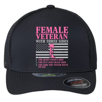 Female Veteran With Three Sides Women Veteran Mother Grandma Flexfit Unipanel Trucker Cap