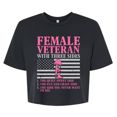 Female Veteran With Three Sides Women Veteran Mother Grandma Bella+Canvas Jersey Crop Tee