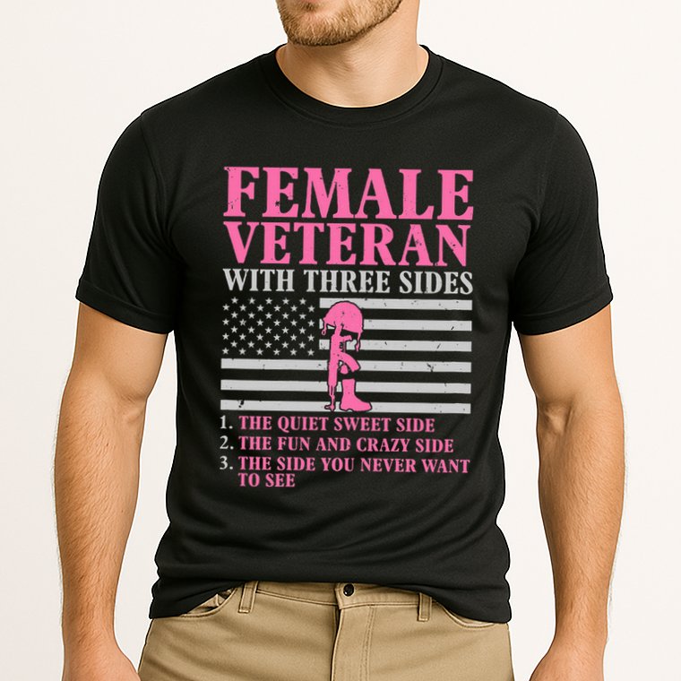 Female Veteran With Three Sides Women Veteran Mother Grandma Cooling Performance Crew T-Shirt