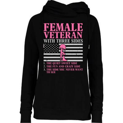 Female Veteran With Three Sides Women Veteran Mother Grandma Womens Funnel Neck Pullover Hood