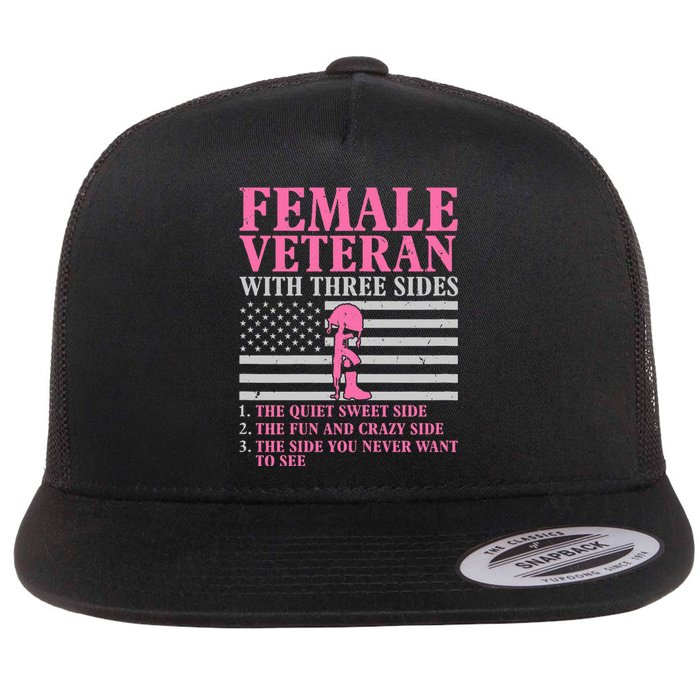 Female Veteran With Three Sides Women Veteran Mother Grandma Flat Bill Trucker Hat