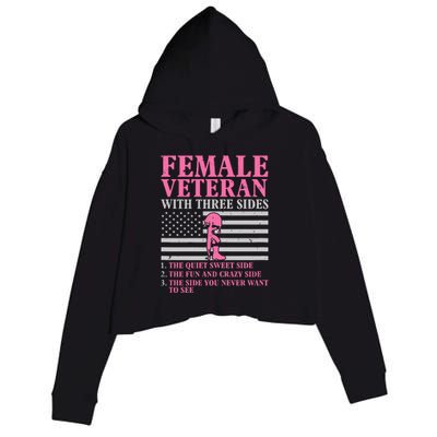 Female Veteran With Three Sides Women Veteran Mother Grandma Crop Fleece Hoodie