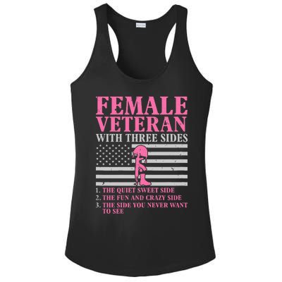 Female Veteran With Three Sides Women Veteran Mother Grandma Ladies PosiCharge Competitor Racerback Tank